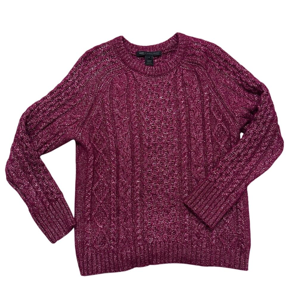 Marc by Marc Jacobs Women's Chunky Cableknit Sweater Cardinal Red Silver, size L
